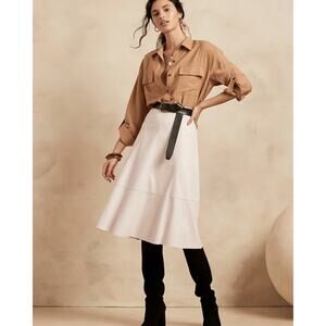 NWT Banana Republic Vegan Leather Midi Skirt Petite Cream